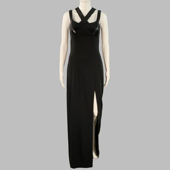 MICHAEL KORS Size 2 Black Virgin Wool Blend Cutout Sequined Evening Gown - Picture 1 of 7